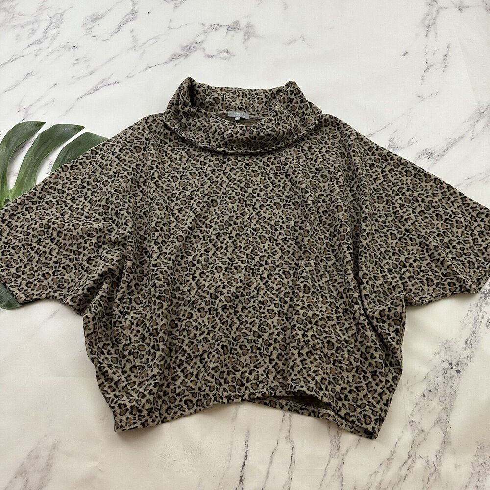 Habitat Womens Poncho Pullover Sweater Size L Brown Leopard Animal Print Cowl